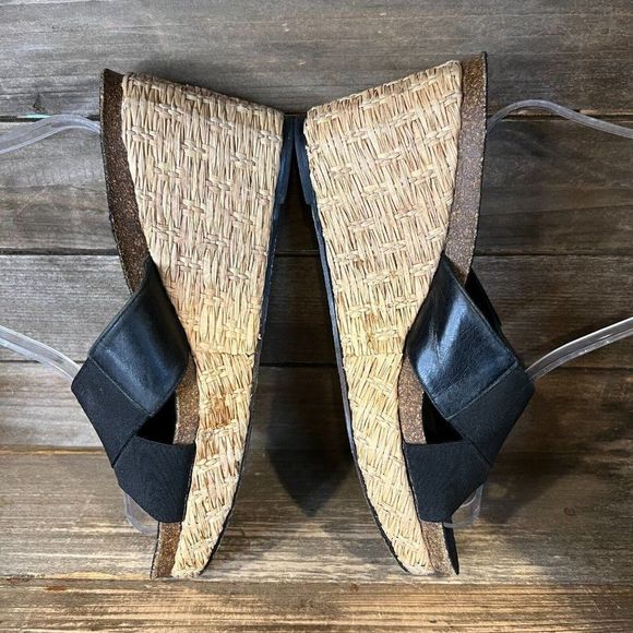 Womens Donald J Pliner Black Strappy‎ Leather Wedge Espadrille Sandals Size 8 M - Picture 4 of 6